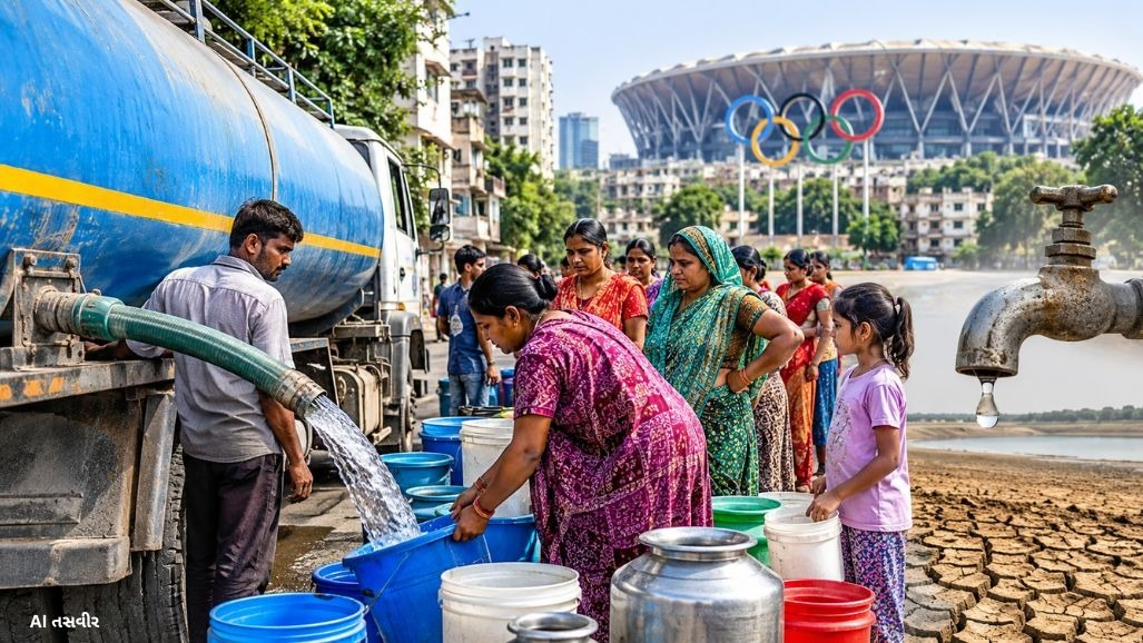 अहमदाबाद के 14 वार्डों में टैंकरों के माध्यम से पानी वितरित किया जा रहा है। कॉमनवेल्थ गेम्स की तैयारियों के बीच शर्मनाक तथ्य